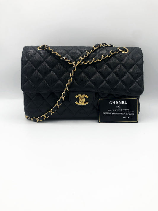 Sac chanel Classique noir veau graine et métal doré