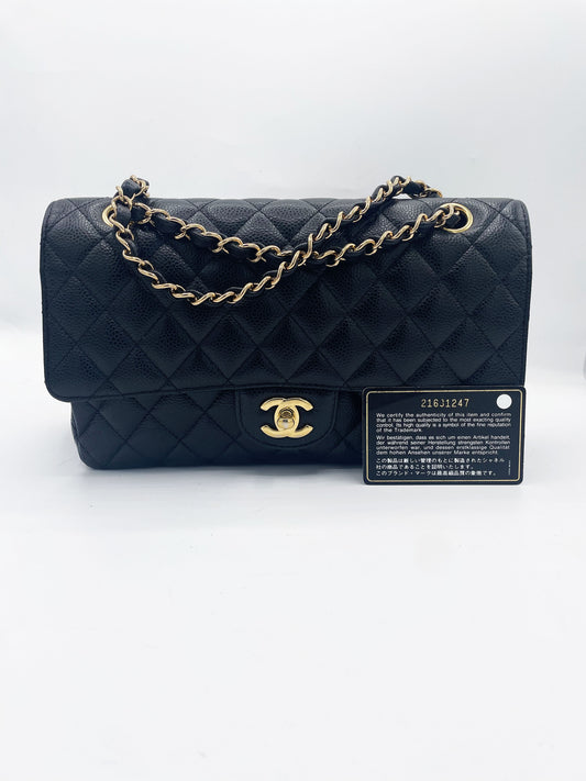 Sac Chanel Classique veau grainé & métal doré noir