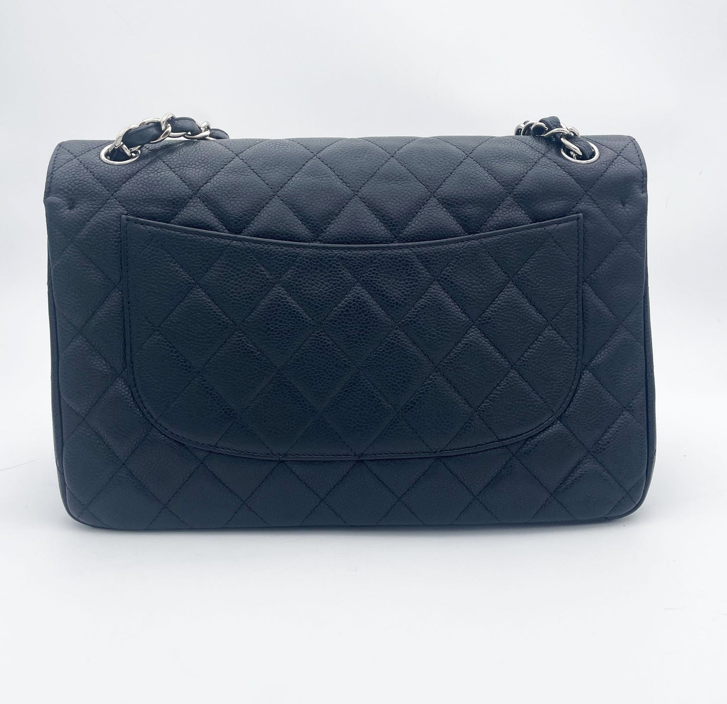 Chanel grand sac timeless / classique cuir grainé noir et métal argenté - Soline