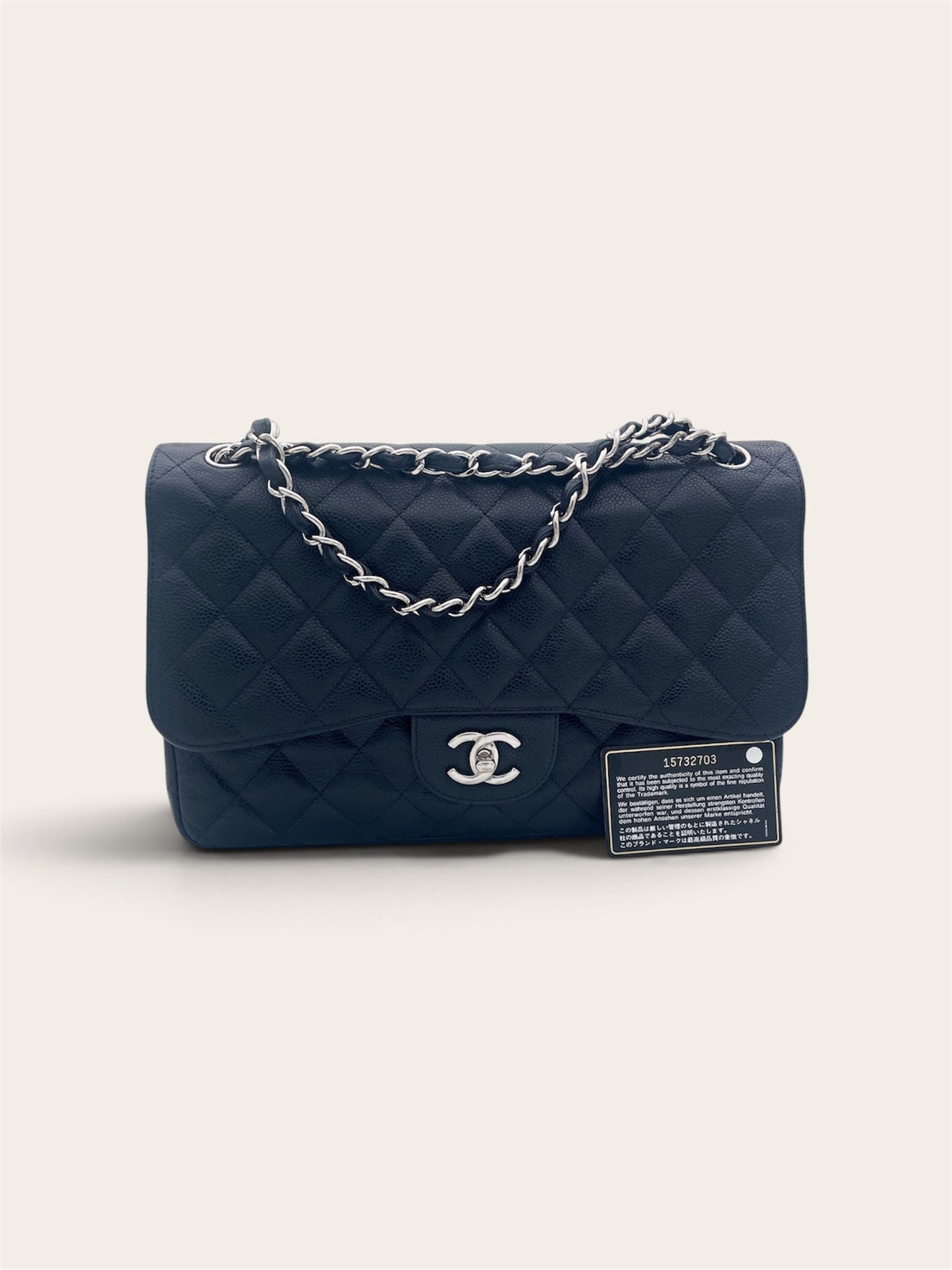 Chanel grand sac timeless / classique cuir grainé noir et métal argenté - Soline