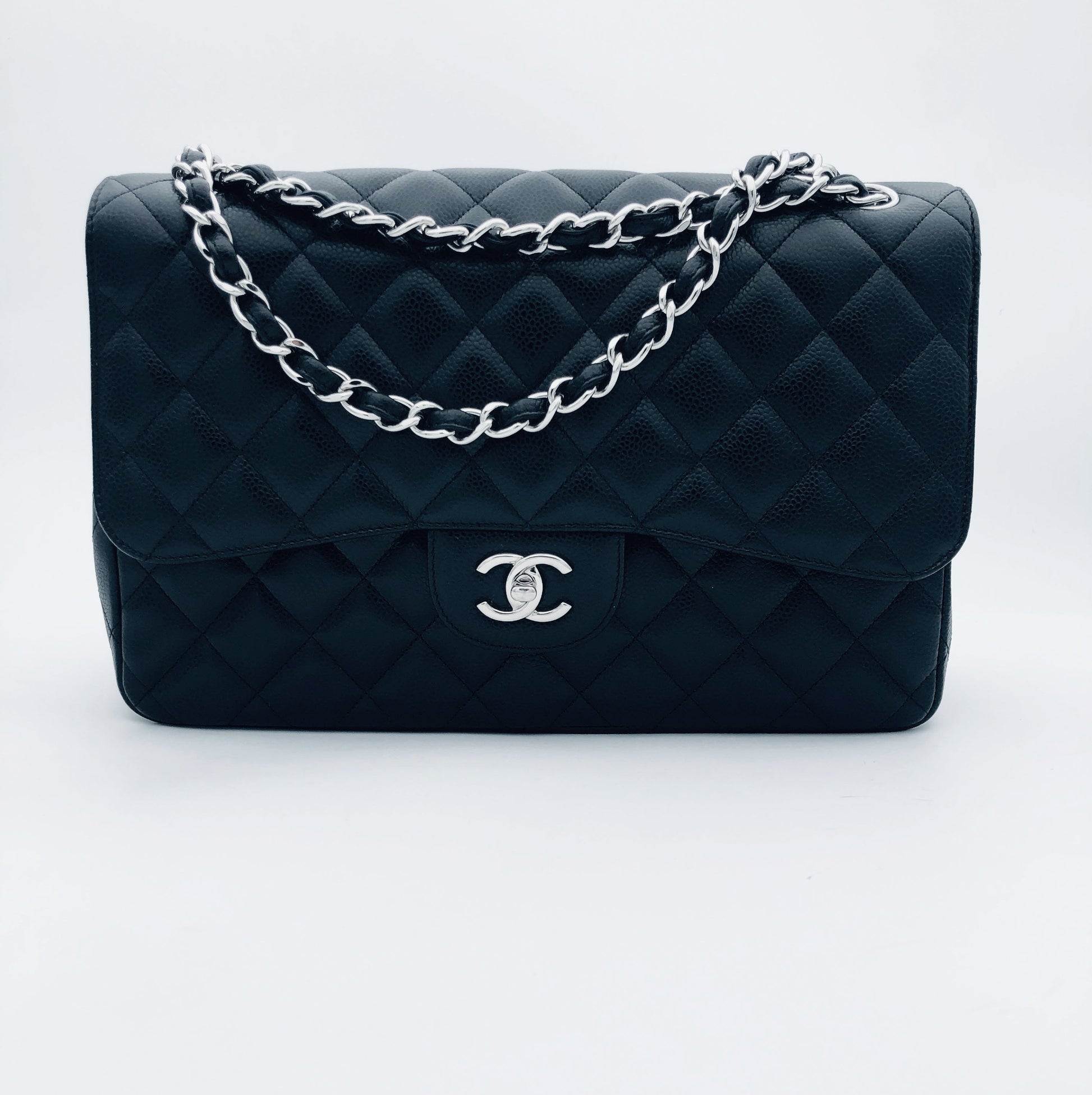 Chanel sac à bandoulière timeless / classique jumbo noir cuir caviar - Soline