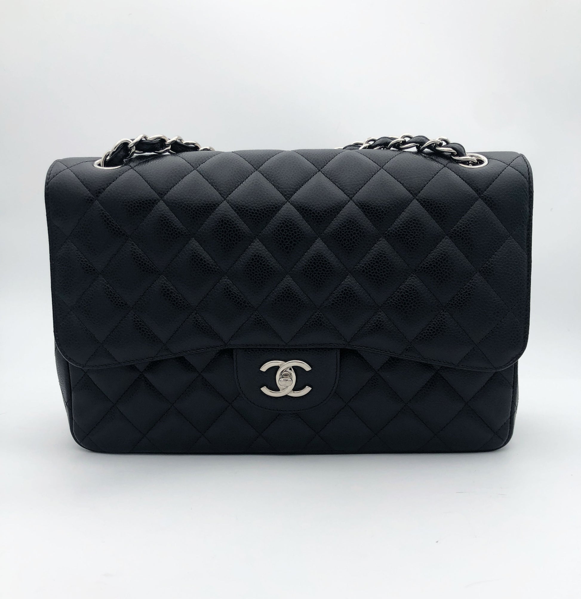 Chanel sac à bandoulière timeless / classique jumbo noir cuir caviar - Soline