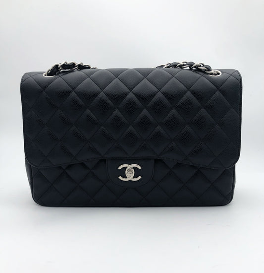 Chanel sac à bandoulière timeless / classique jumbo noir cuir caviar - Soline