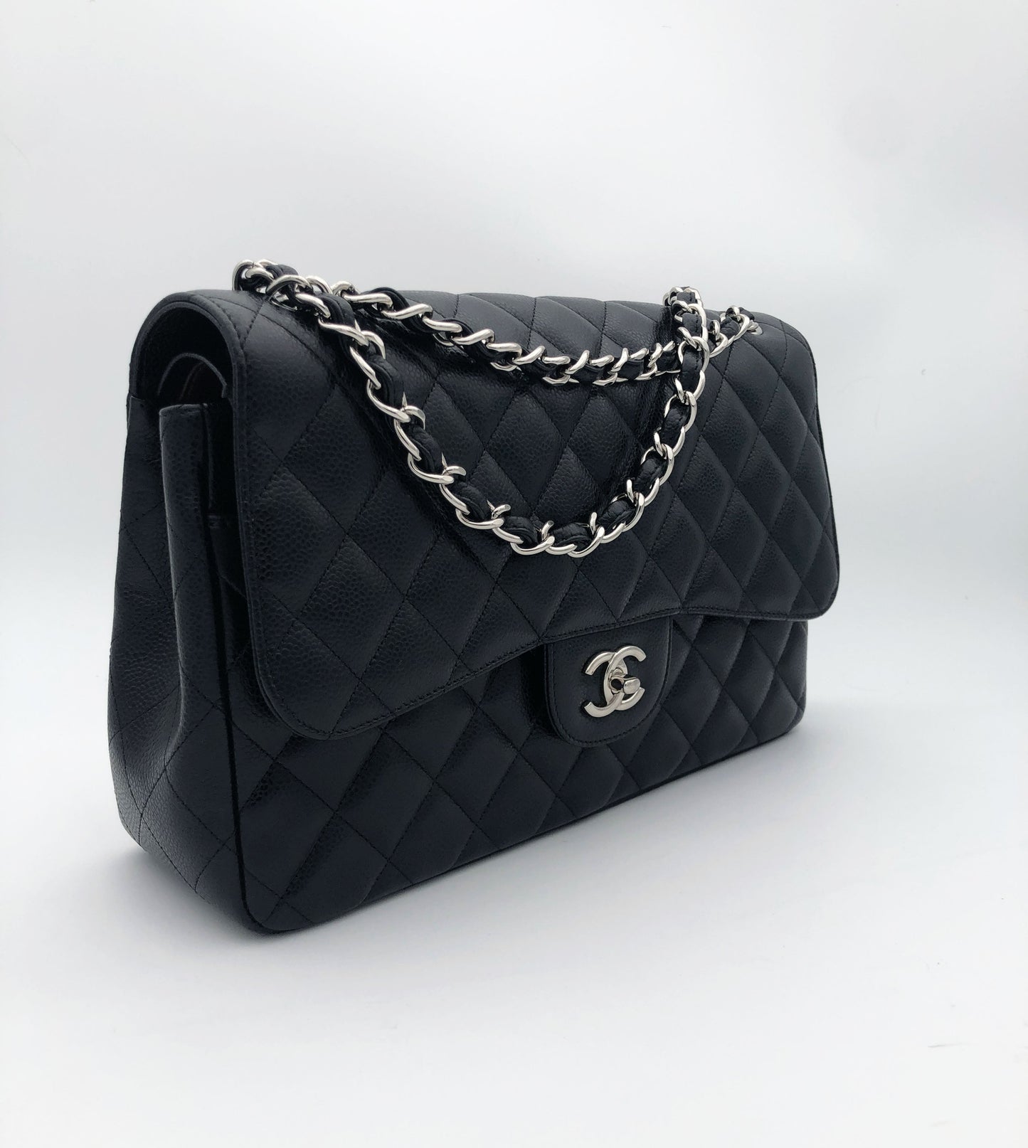 Chanel sac à bandoulière timeless / classique jumbo noir cuir caviar - Soline