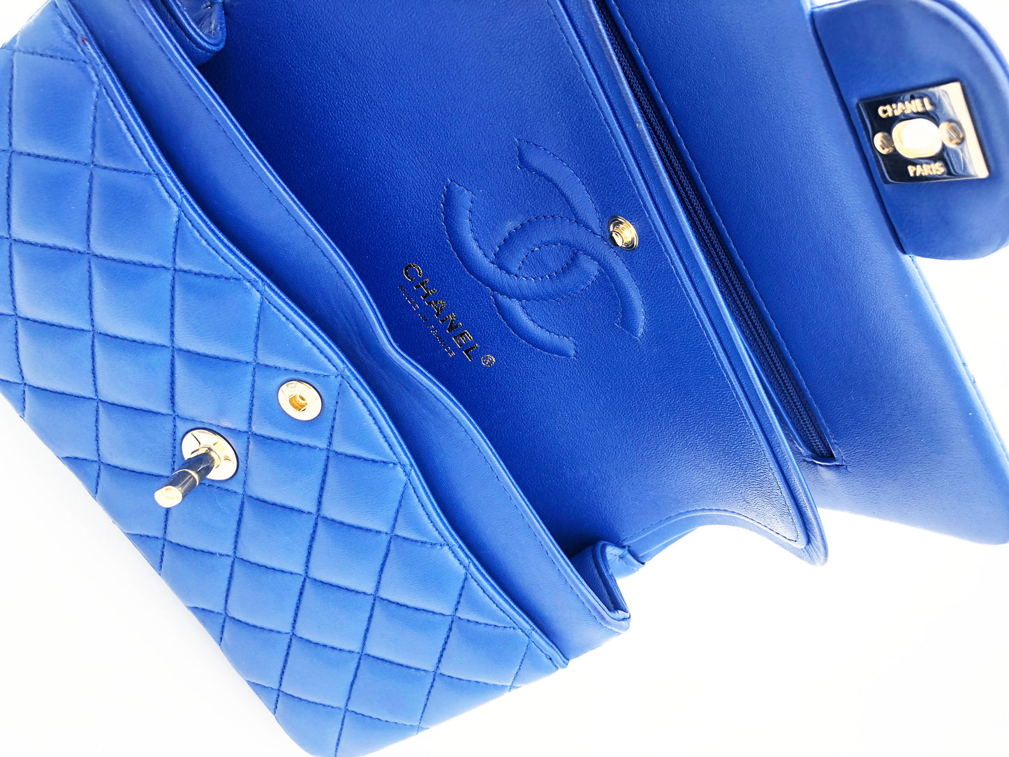 Chanel sac à main timeless / classique en cuir lisse bleu - Soline