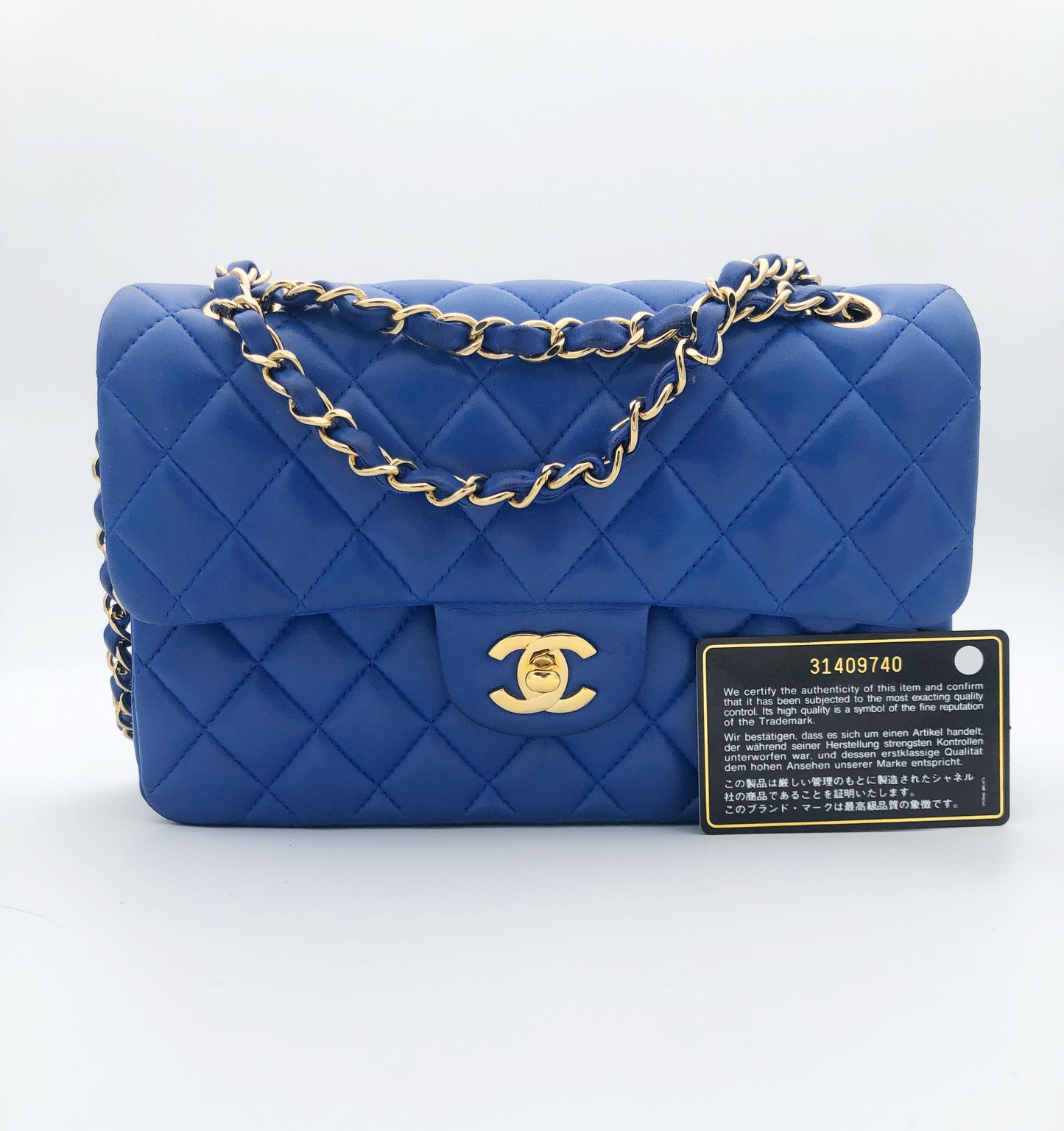 Chanel sac à main timeless / classique en cuir lisse bleu - Soline