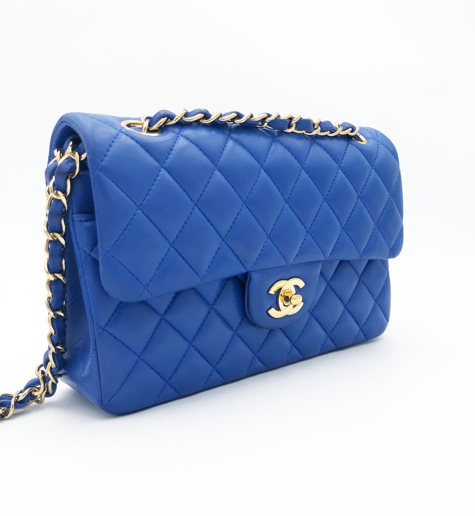 Chanel sac à main timeless / classique en cuir lisse bleu - Soline