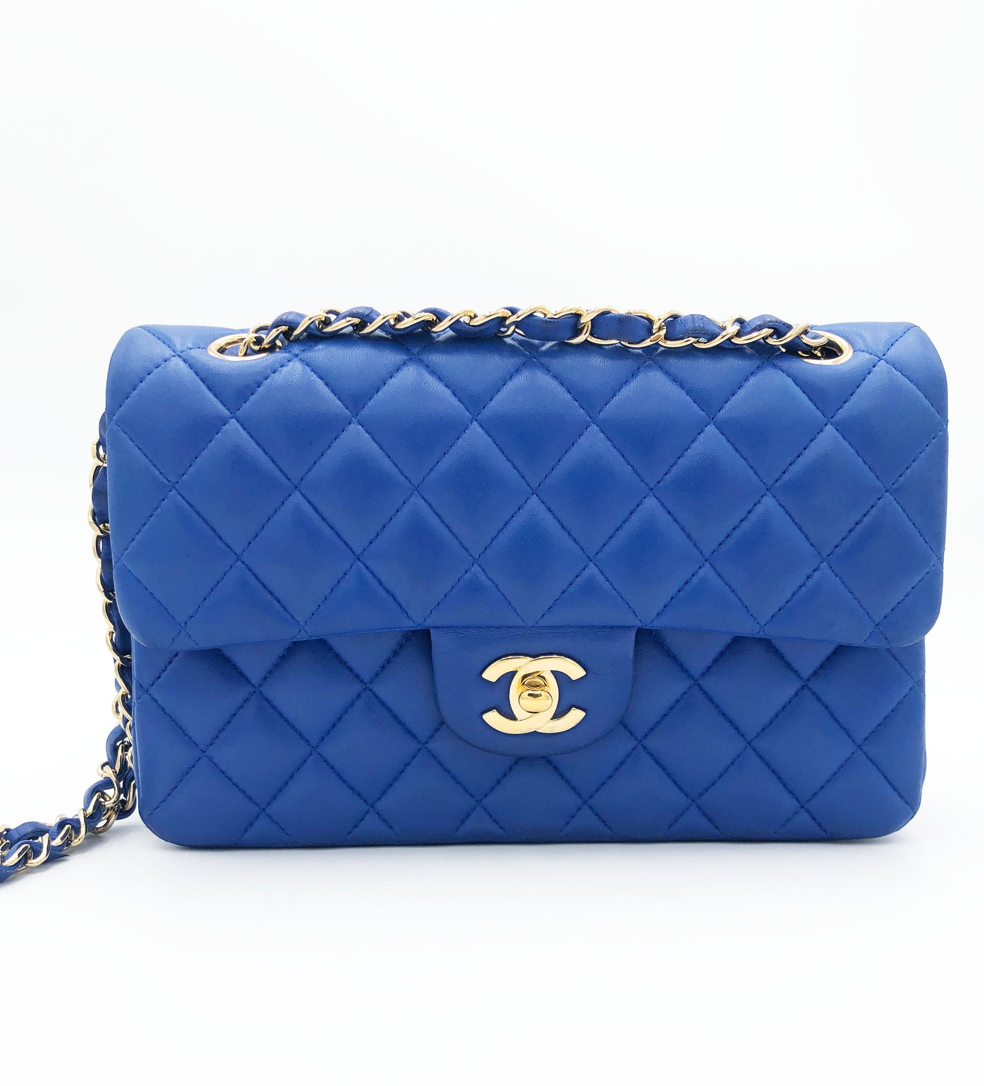 Chanel sac à main timeless / classique en cuir lisse bleu - Soline