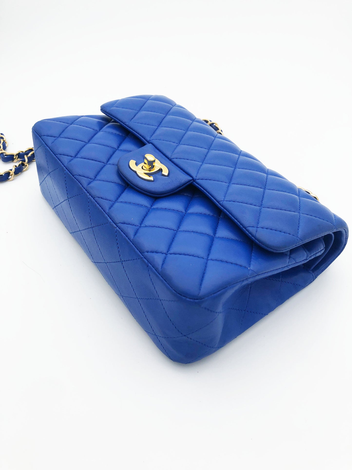 Chanel sac à main timeless / classique en cuir lisse bleu - Soline