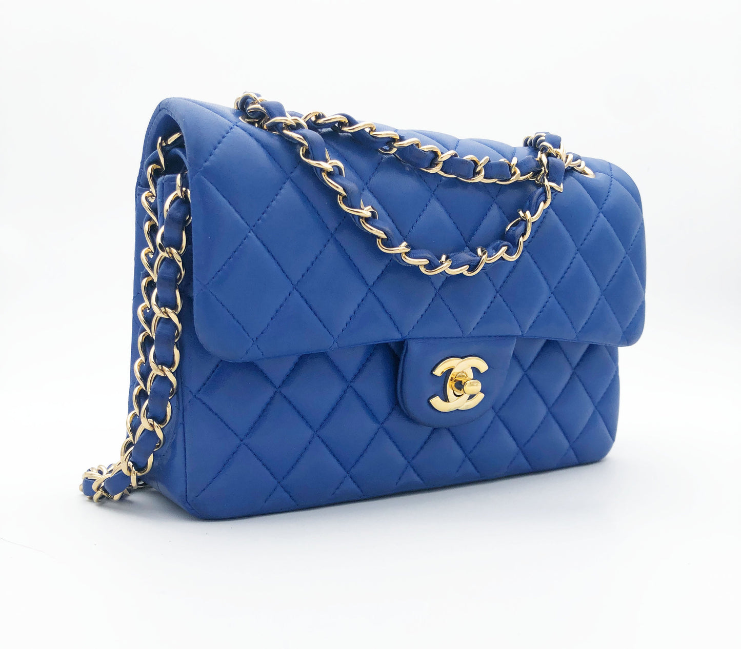 Chanel sac à main timeless / classique en cuir lisse bleu - Soline