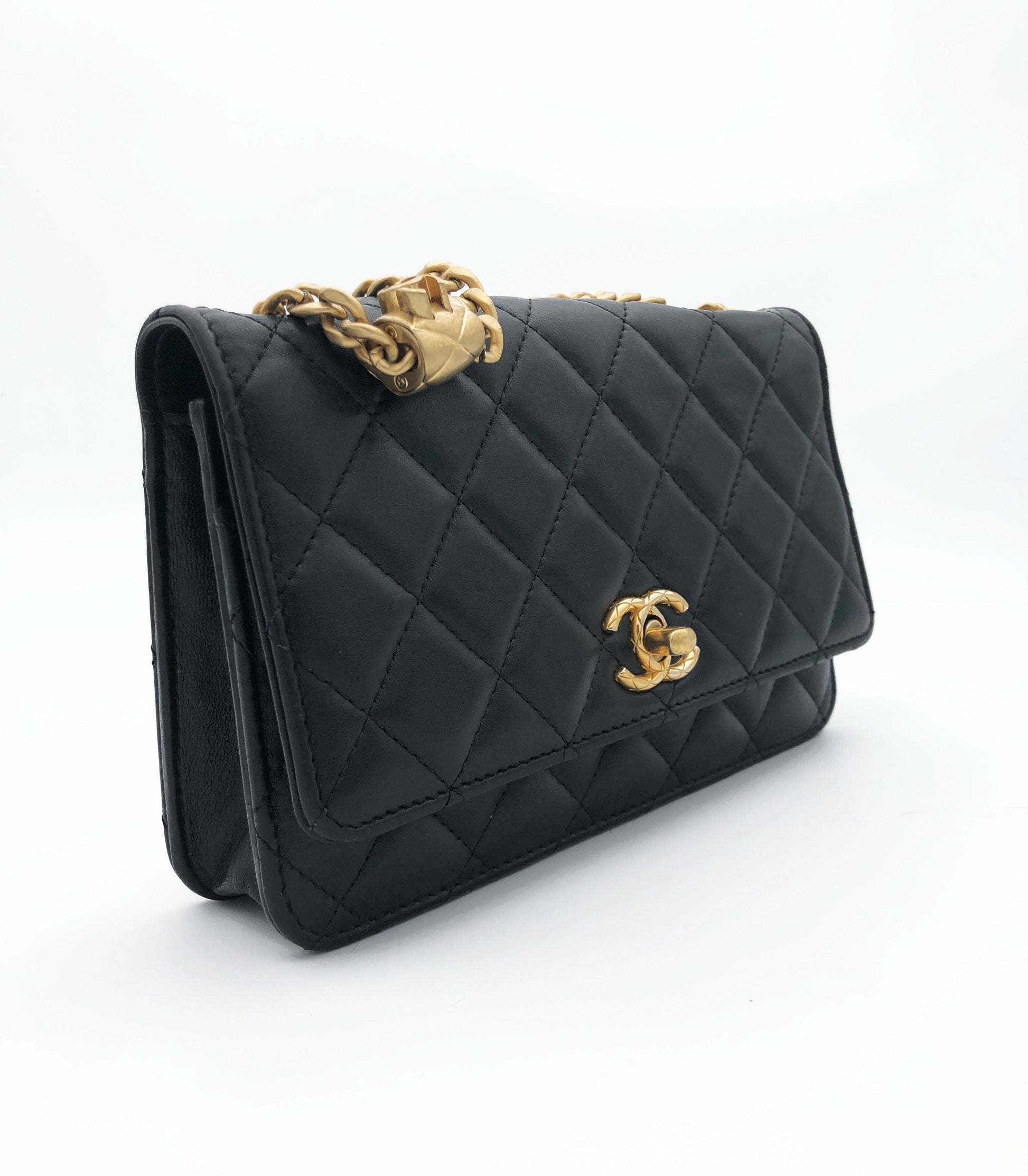 Chanel Sac bandoulière Pearl Crush wallet on chain cuir noir - Soline