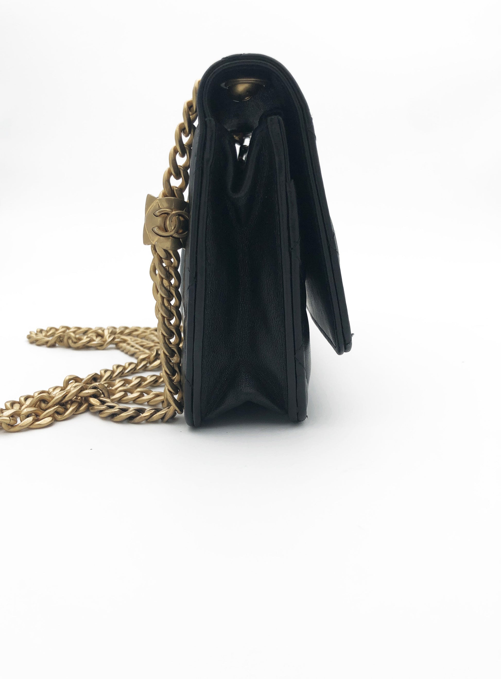 Chanel Sac bandoulière Pearl Crush wallet on chain cuir noir - Soline