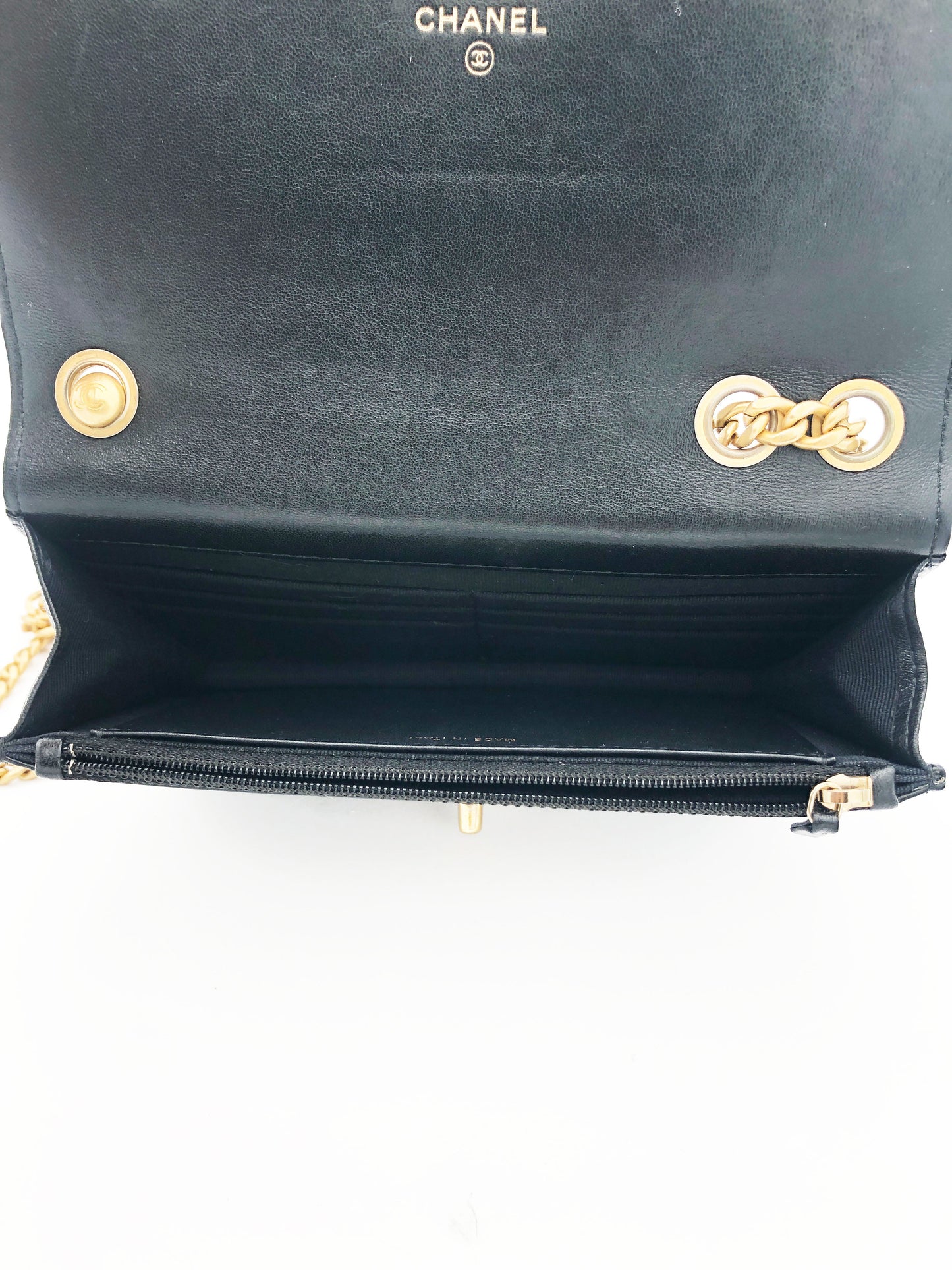 Chanel Sac bandoulière Pearl Crush wallet on chain cuir noir - Soline