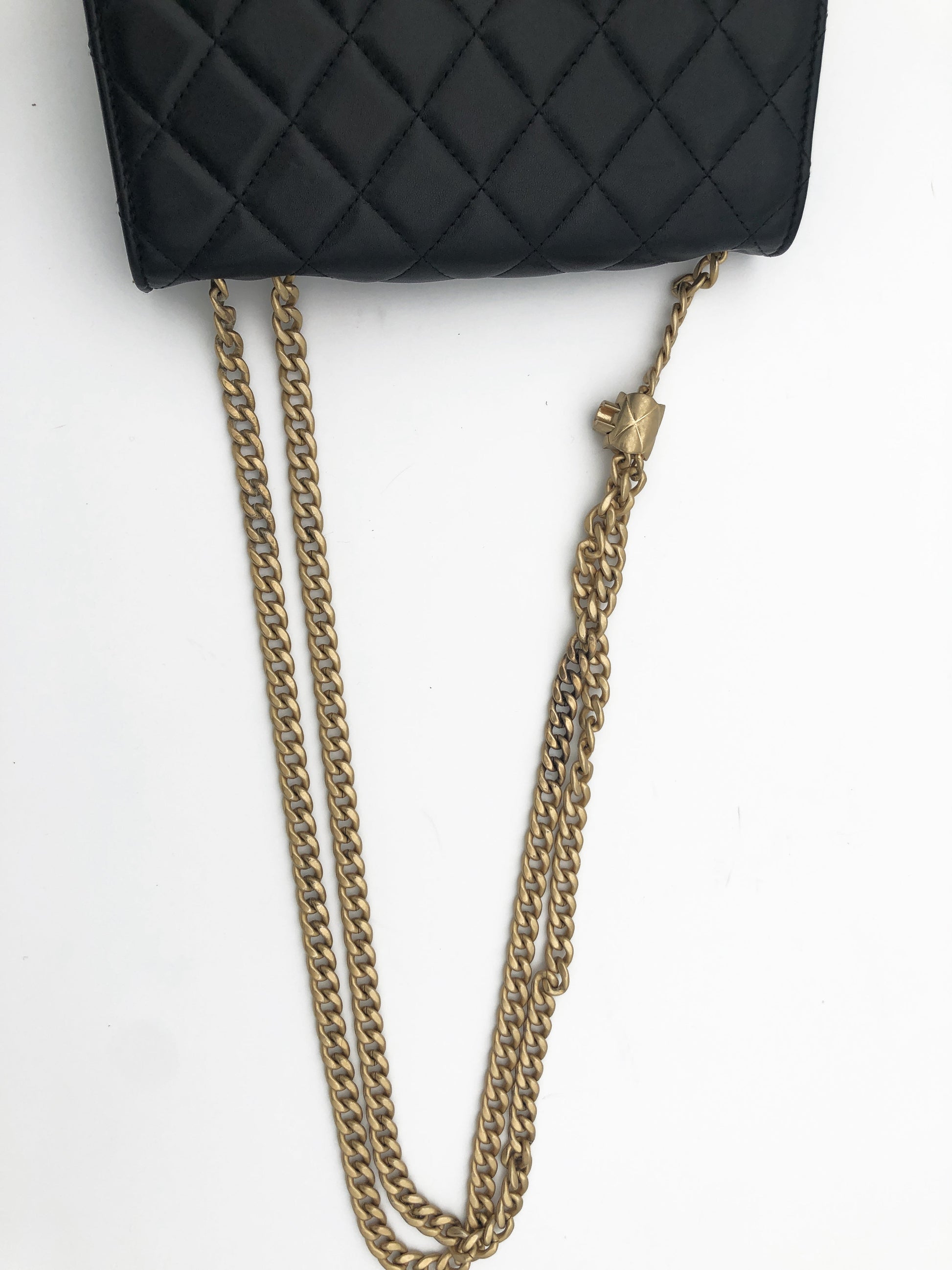 Chanel Sac bandoulière Pearl Crush wallet on chain cuir noir - Soline