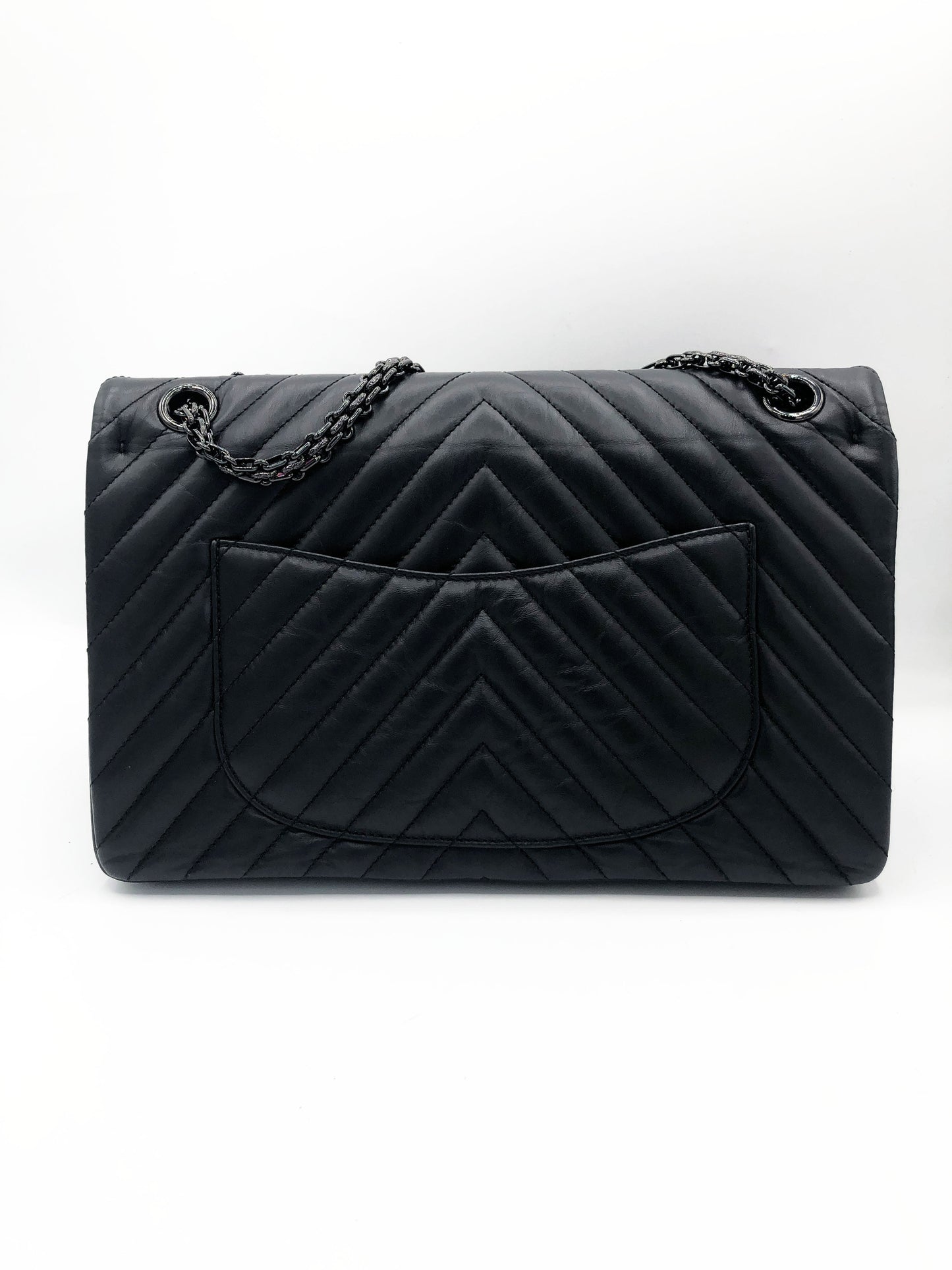 Grand Sac 2.55 Chanel So Black Chevron à double rabat - Soline