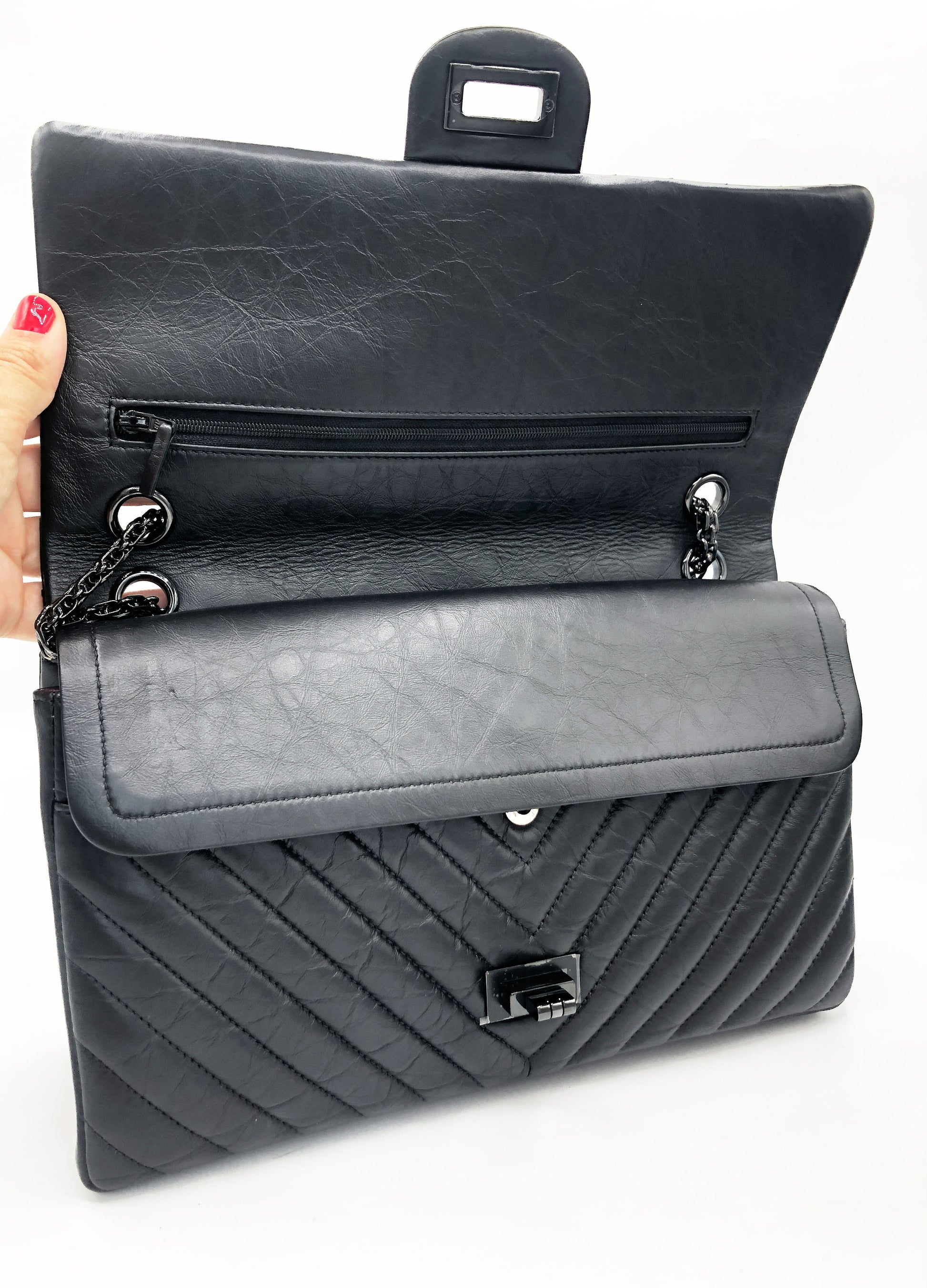 Grand Sac 2.55 Chanel So Black Chevron à double rabat - Soline