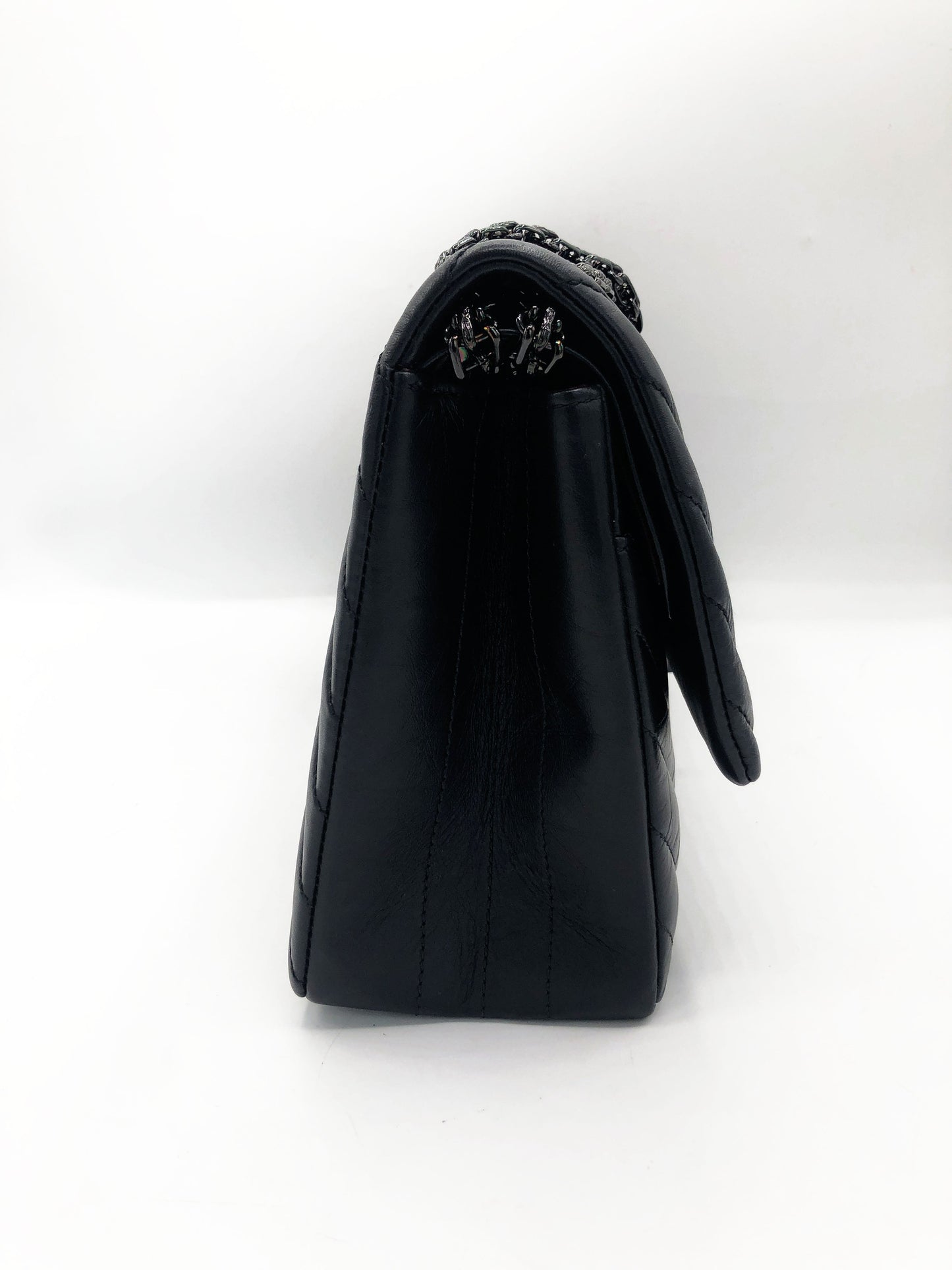 Grand Sac 2.55 Chanel So Black Chevron à double rabat - Soline