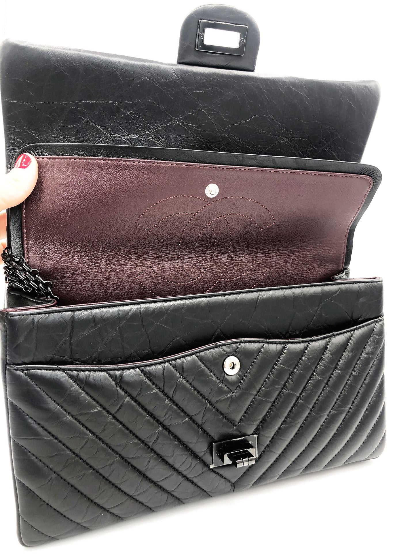 Grand Sac 2.55 Chanel So Black Chevron à double rabat - Soline