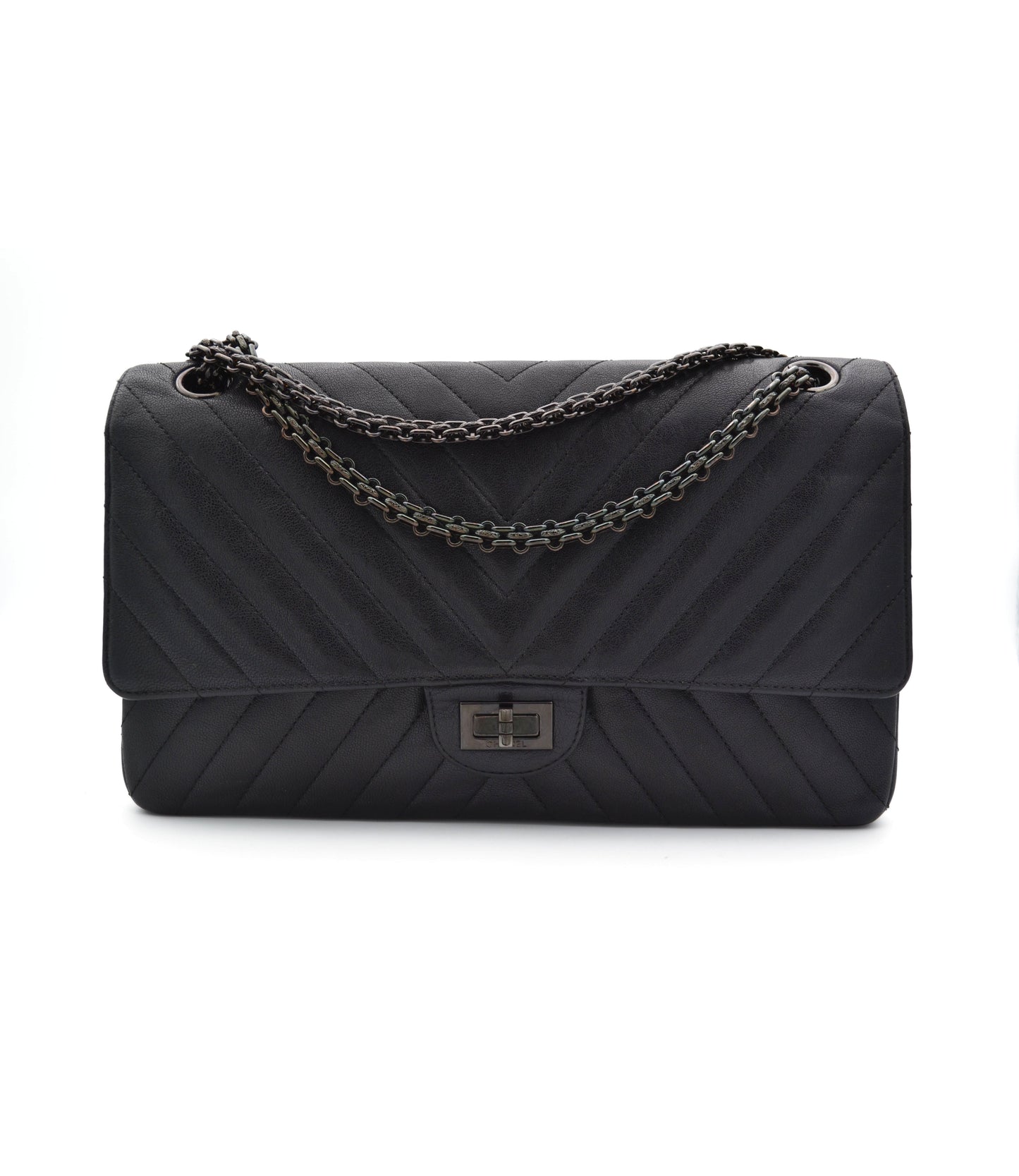 Grand Sac 2.55 Chanel So Black en cuir de veau Chevron à double rabat - Soline