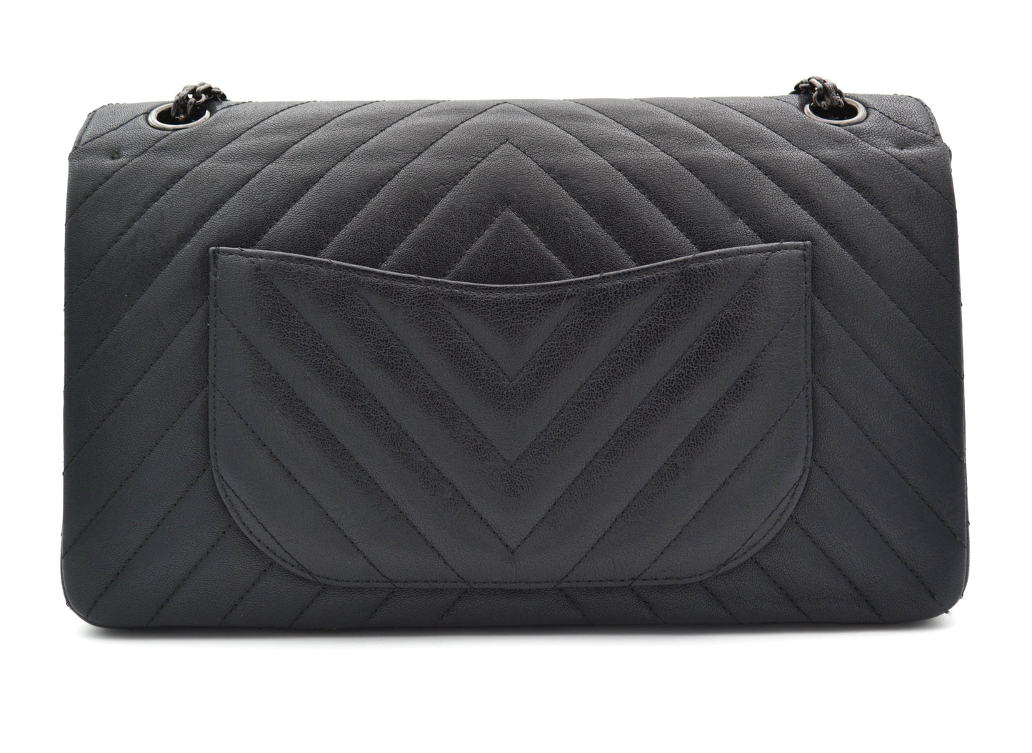 Grand Sac 2.55 Chanel So Black en cuir de veau Chevron à double rabat - Soline