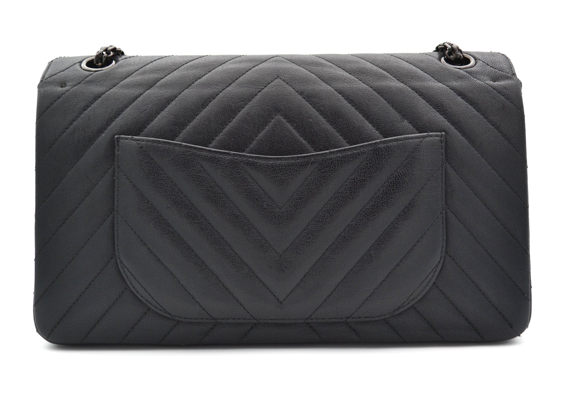 Grand Sac 2.55 Chanel So Black en cuir de veau Chevron à double rabat - Soline