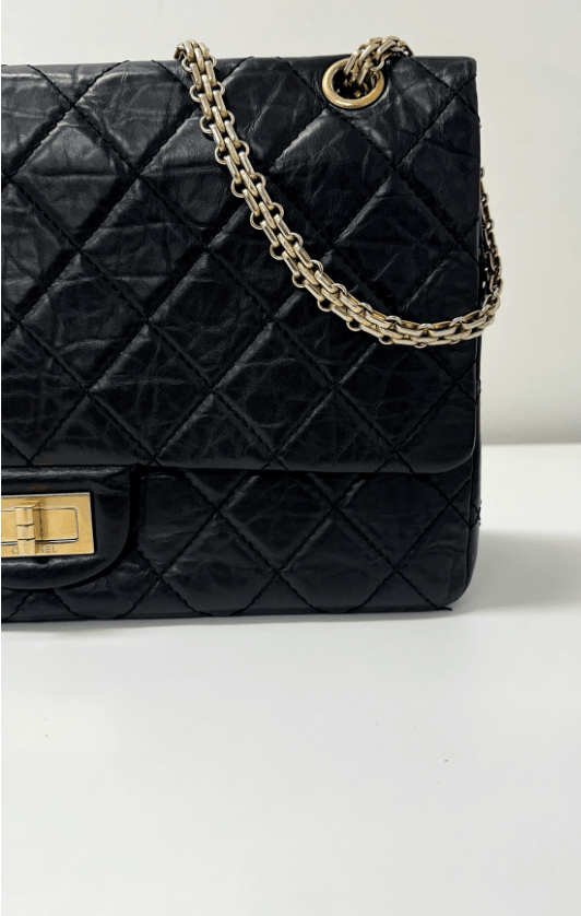 Grand Sac à main Chanel 2.55 Reissue en cuir de veau vieilli noir - Soline