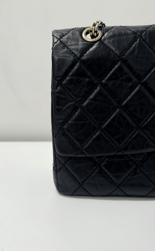 Grand Sac à main Chanel 2.55 Reissue en cuir de veau vieilli noir - Soline