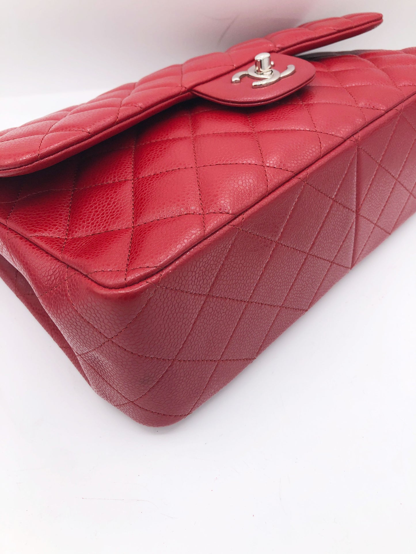 Grand Sac Chanel classique / timeless matelassé en cuir rouge caviar - Soline
