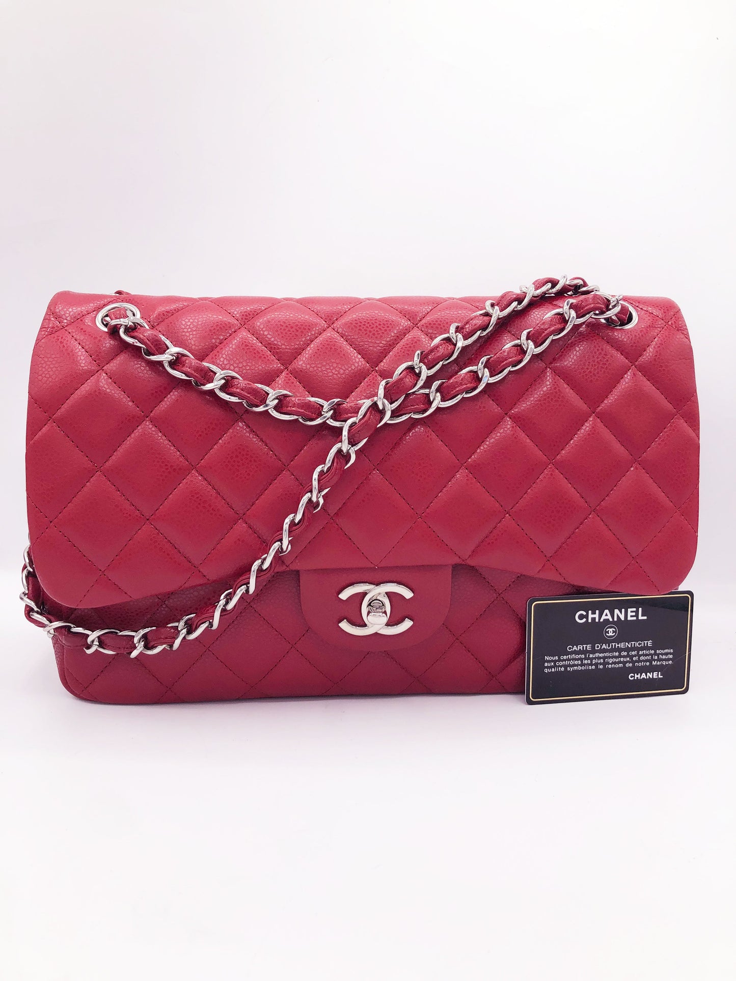 Grand Sac Chanel classique / timeless matelassé en cuir rouge caviar - Soline