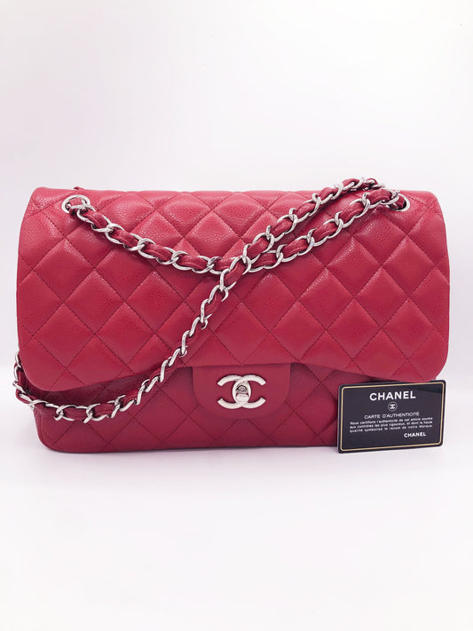 Grand Sac Chanel classique / timeless matelassé en cuir rouge caviar - Soline