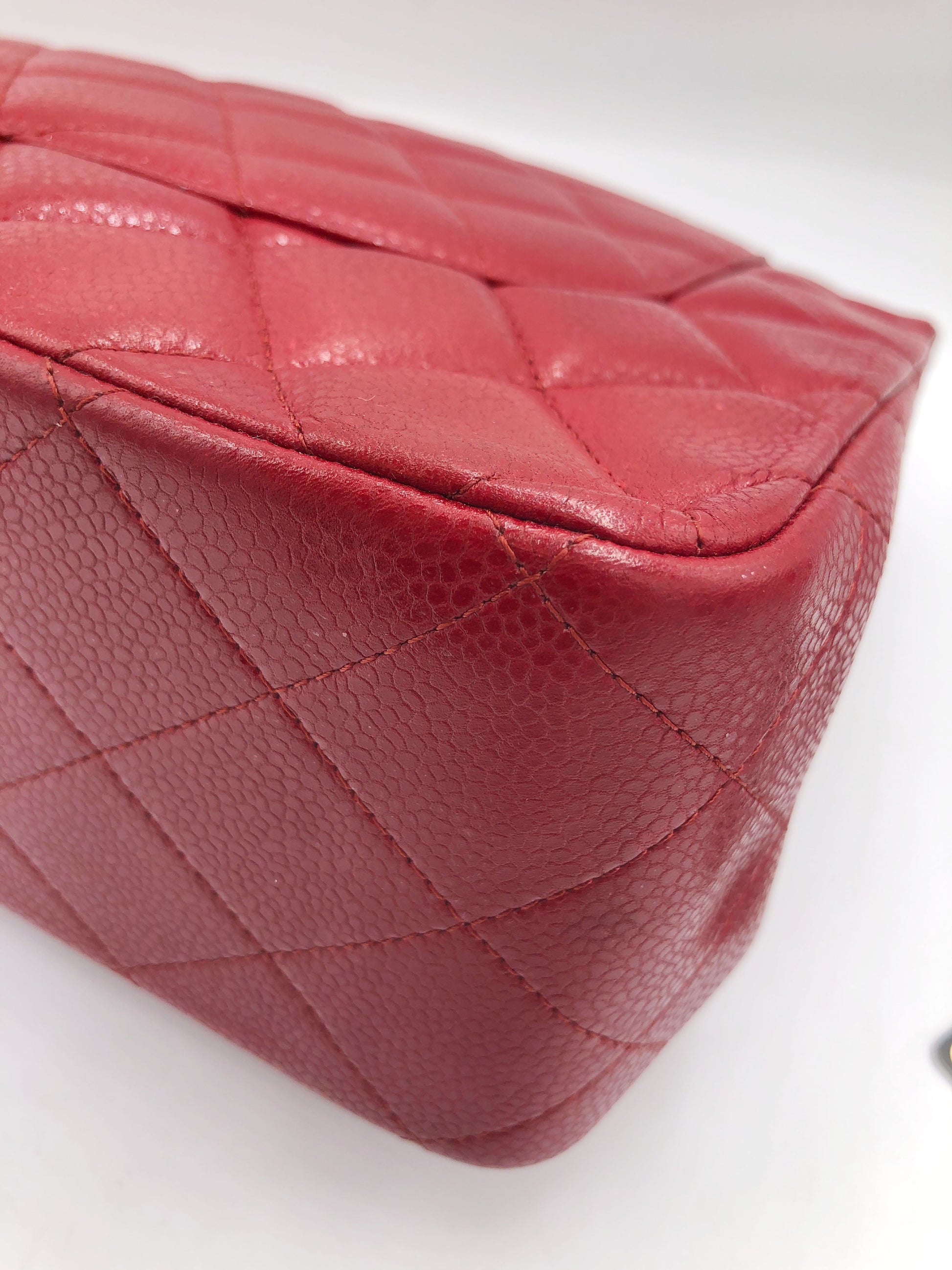Grand Sac Chanel classique / timeless matelassé en cuir rouge caviar - Soline
