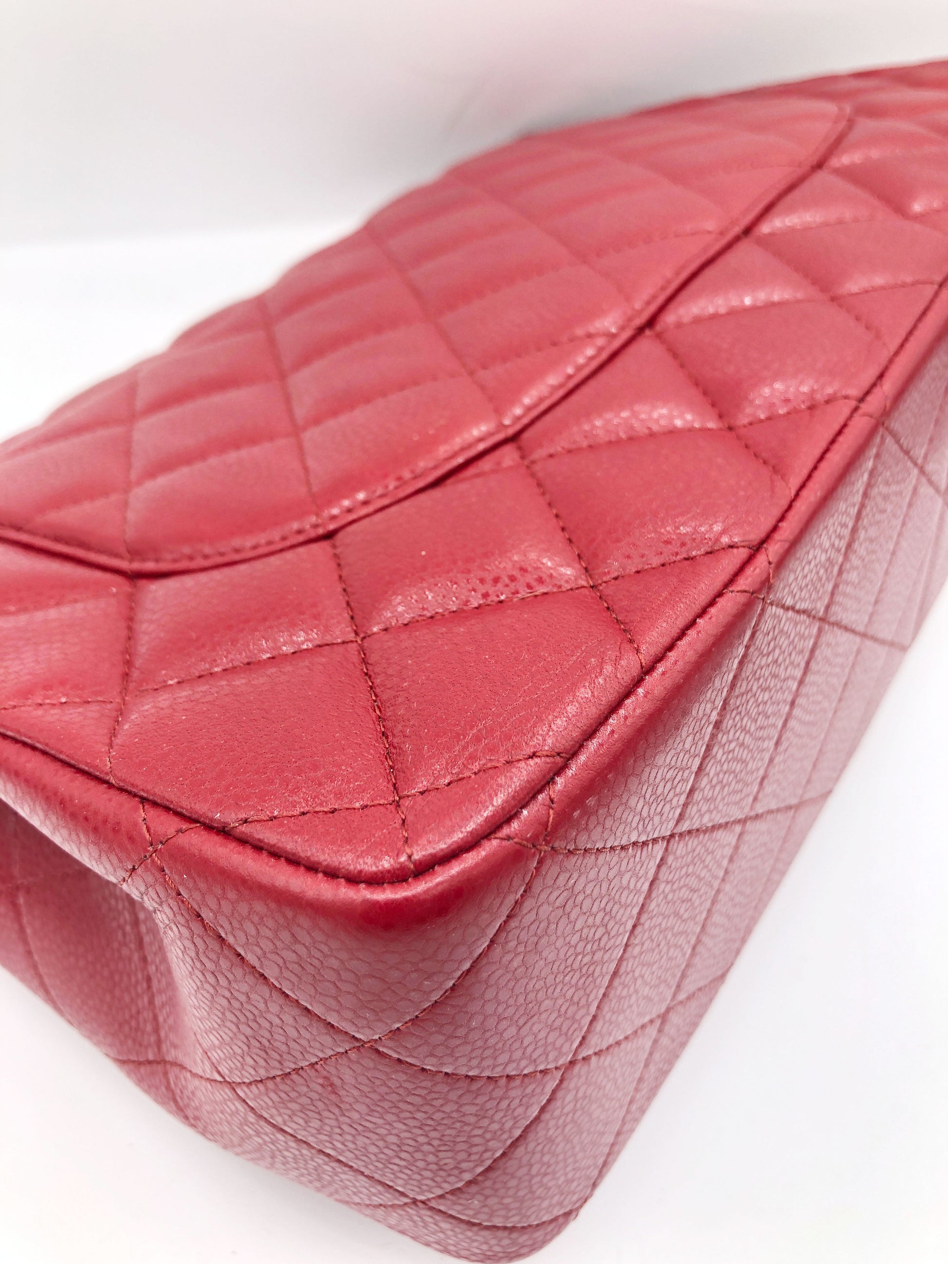 Grand Sac Chanel classique / timeless matelassé en cuir rouge caviar - Soline