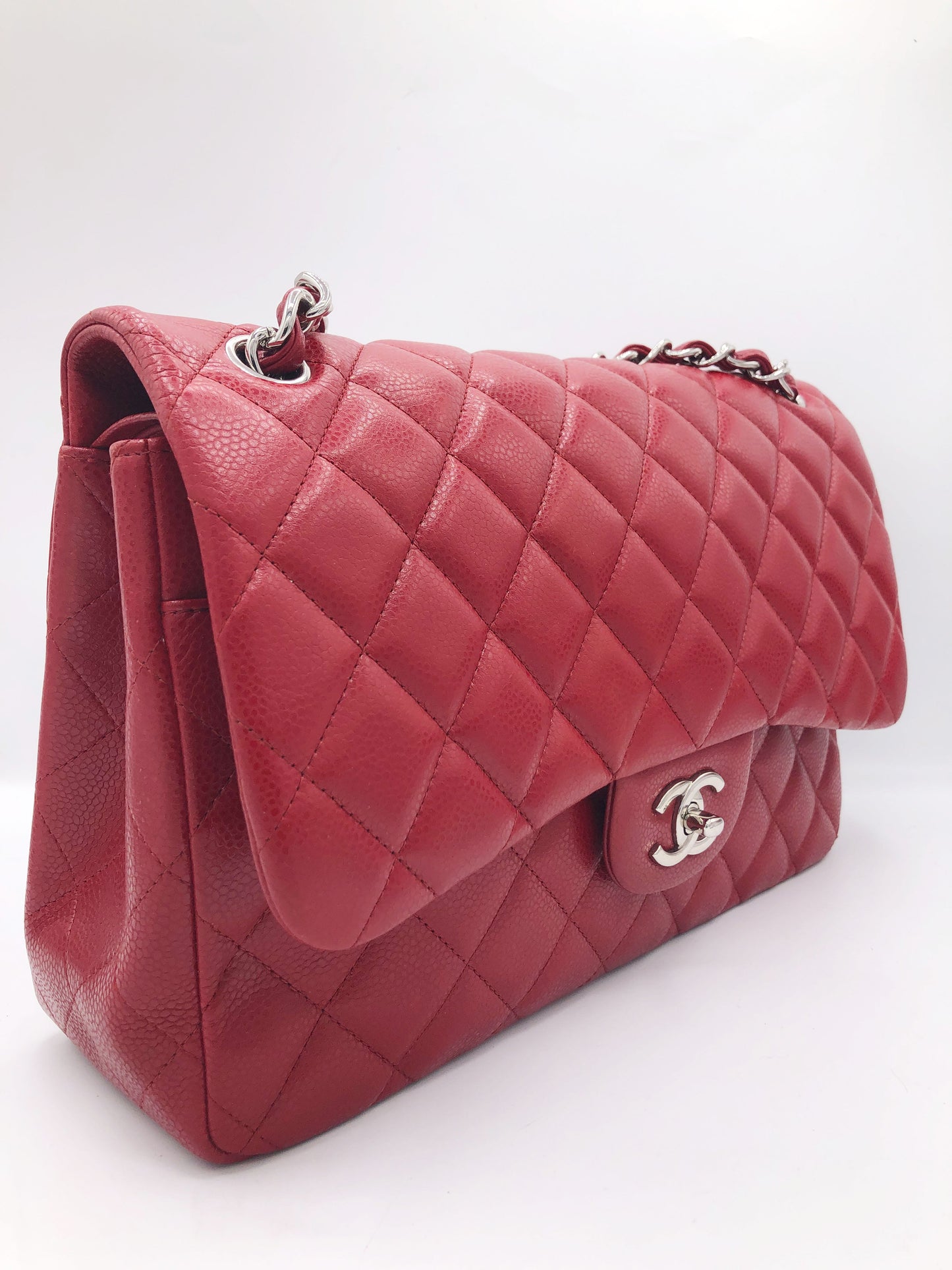 Grand Sac Chanel classique / timeless matelassé en cuir rouge caviar - Soline