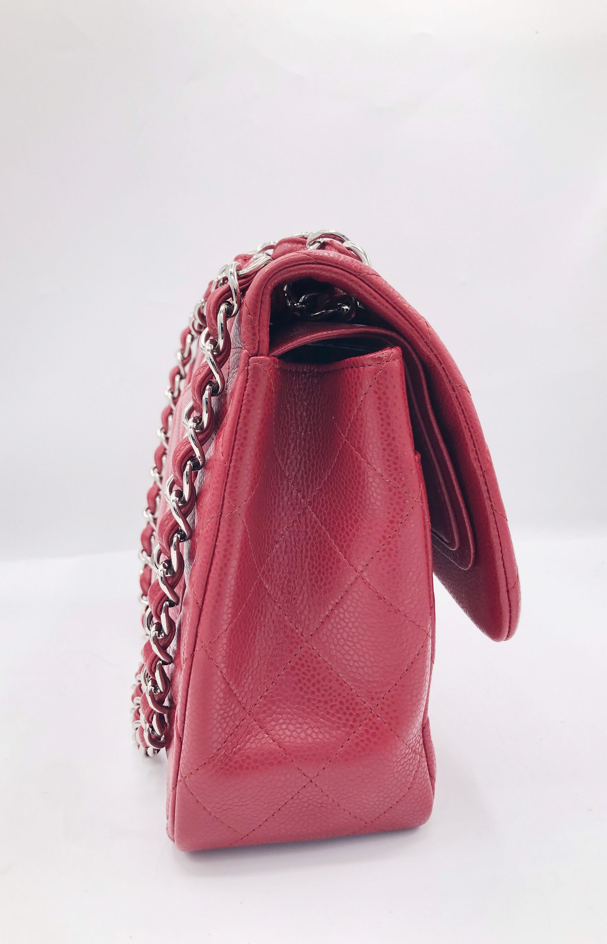 Grand Sac Chanel classique / timeless matelassé en cuir rouge caviar - Soline