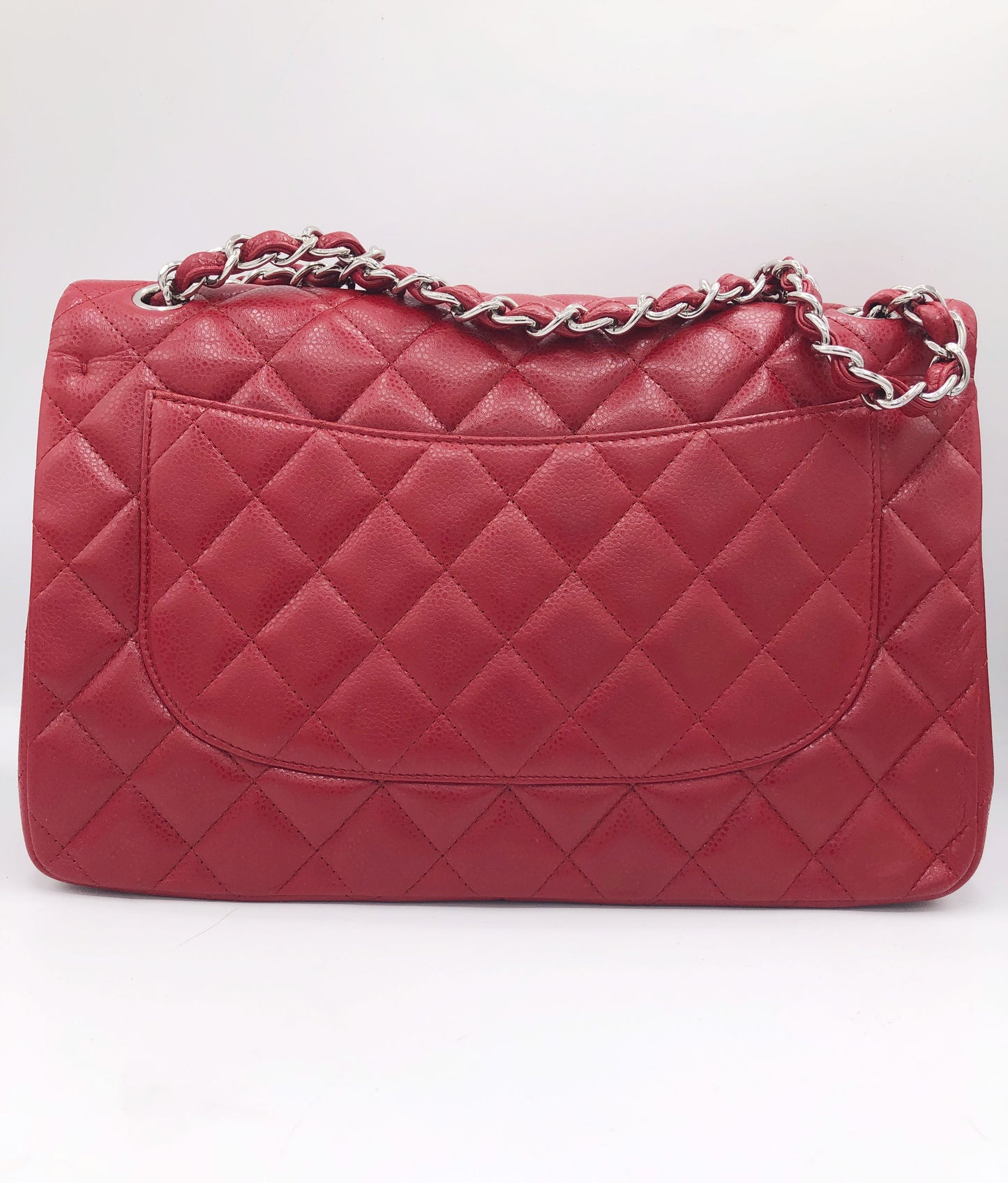 Grand Sac Chanel classique / timeless matelassé en cuir rouge caviar - Soline
