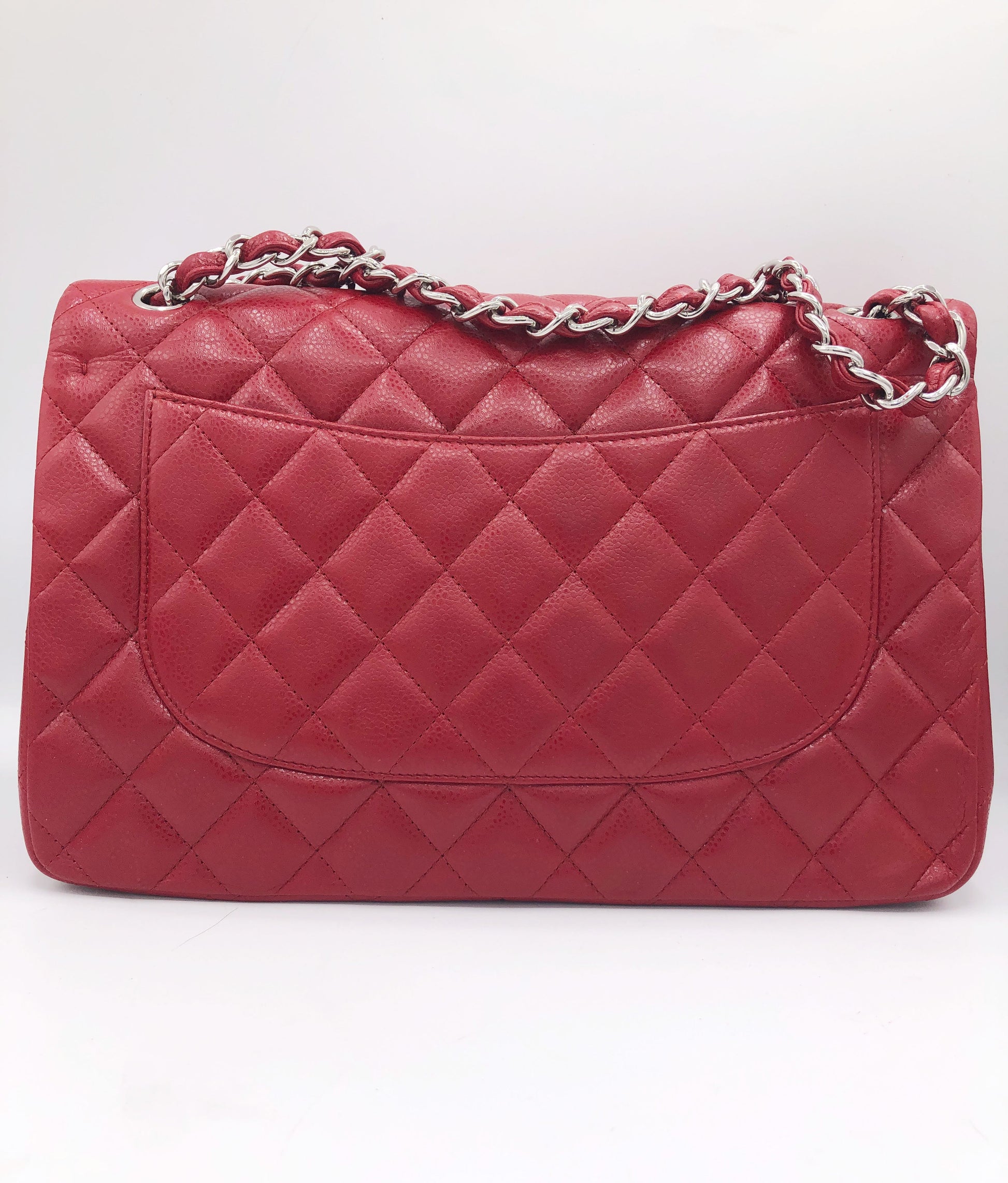 Grand Sac Chanel classique / timeless matelassé en cuir rouge caviar - Soline