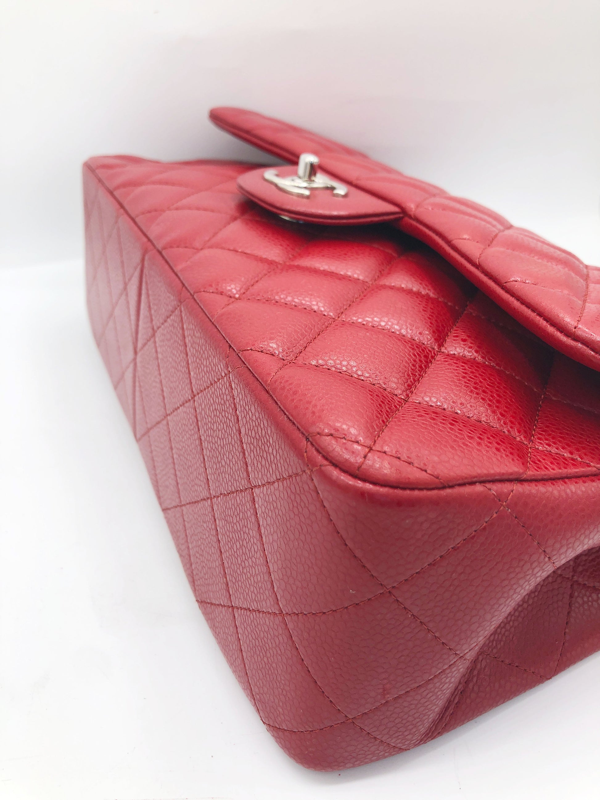 Grand Sac Chanel classique / timeless matelassé en cuir rouge caviar - Soline