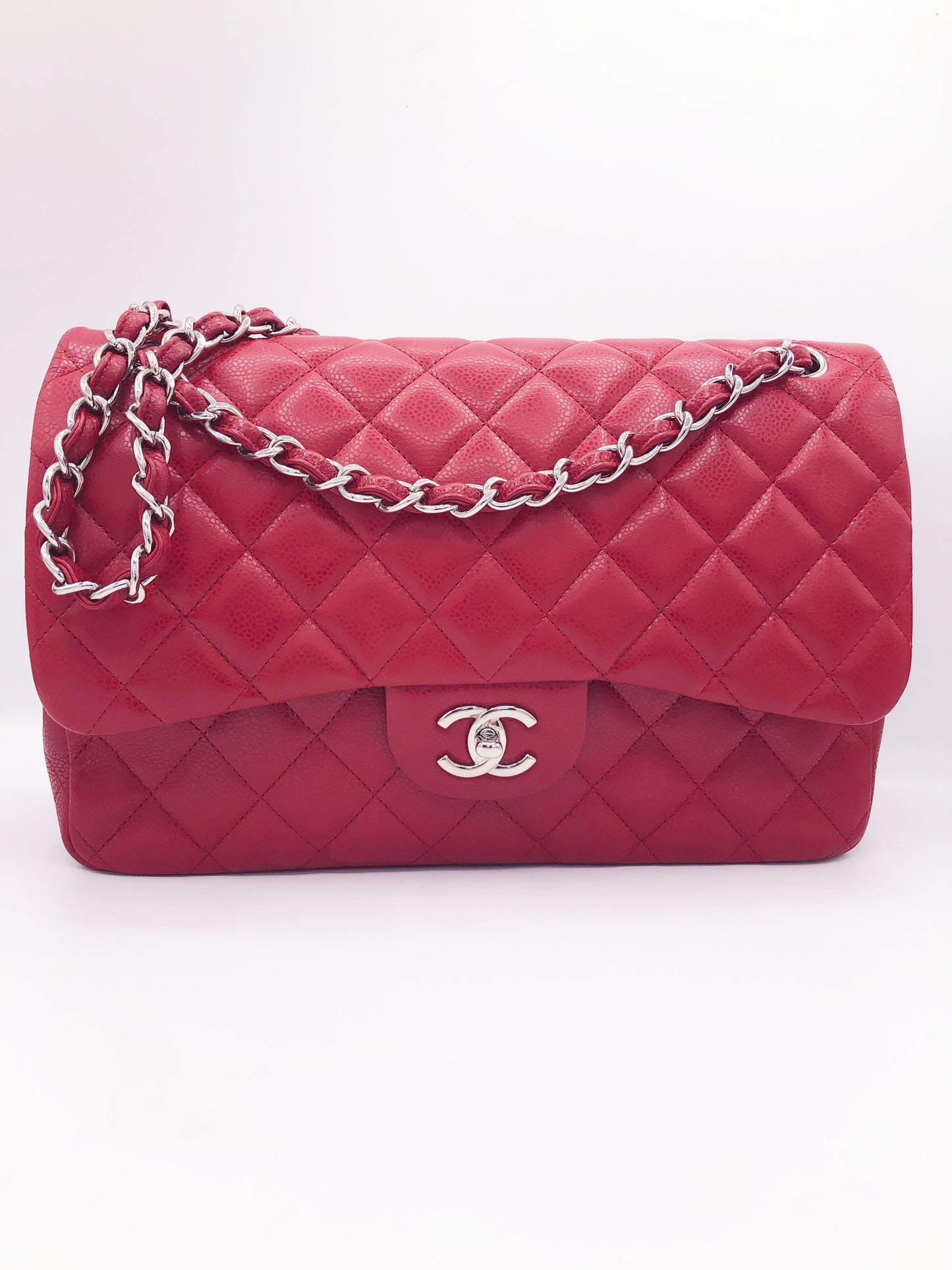 Grand Sac Chanel classique / timeless matelassé en cuir rouge caviar - Soline