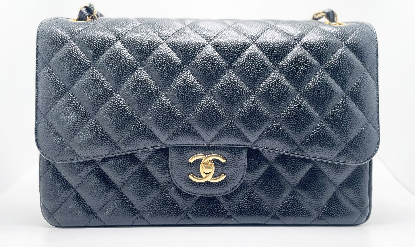 Grand Sac Classique Chanel Veau grainé et métal doré Noir - Soline