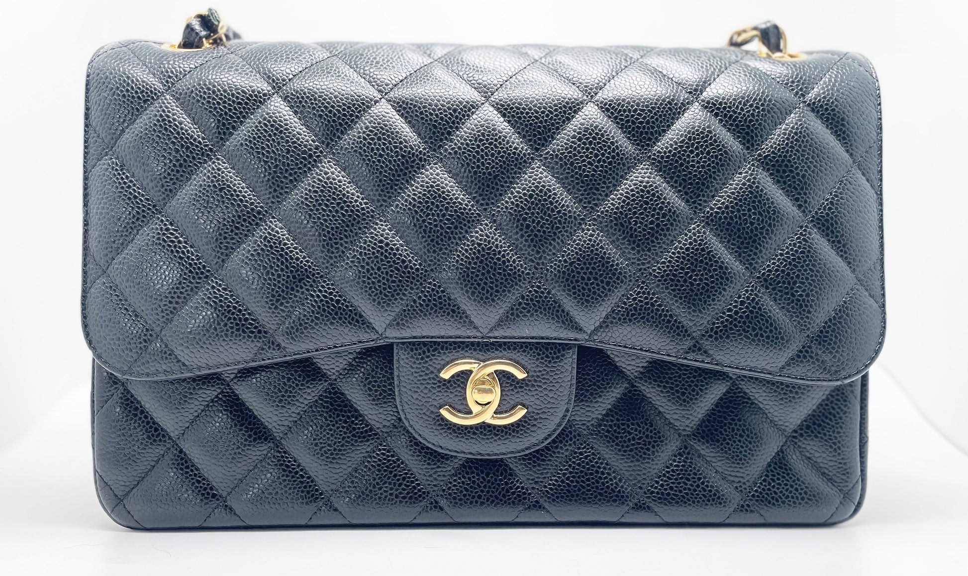 Grand Sac Classique Chanel Veau grainé et métal doré Noir - Soline
