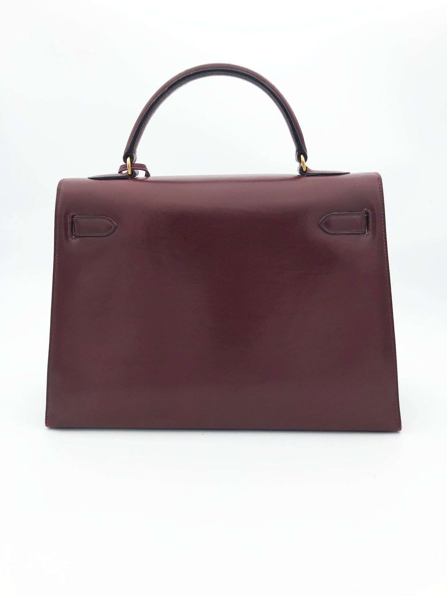 Hermès Sac Kelly 32 en cuir de box bordeaux sellier - Soline