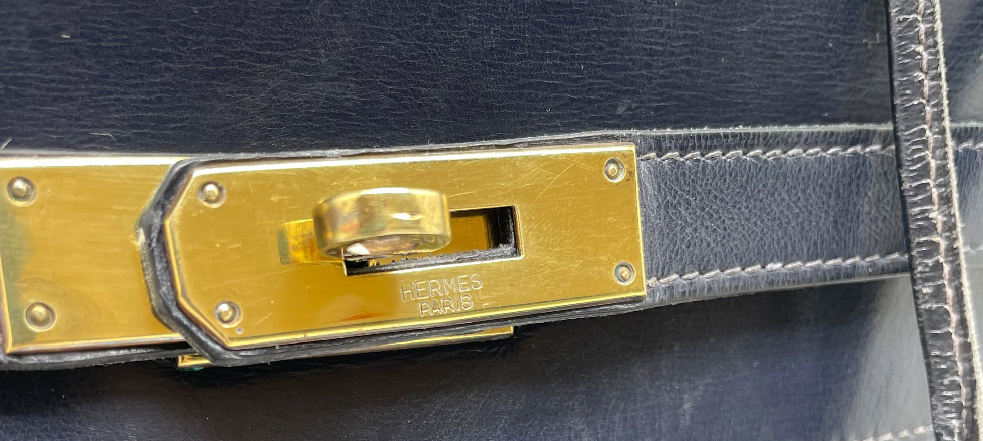 Sac à main Hermès Kelly 28 cm en Box Bleu - Soline