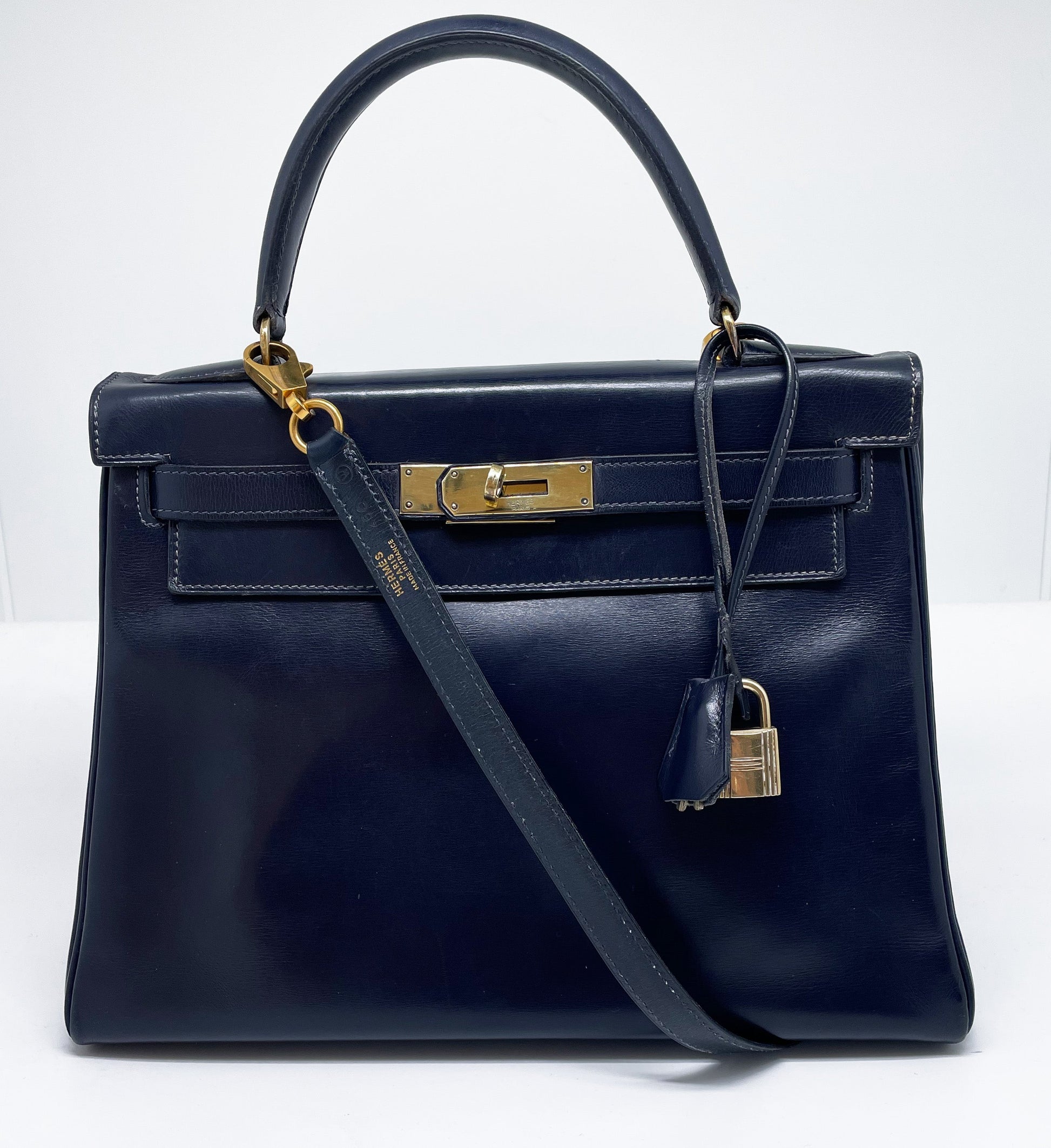 Sac à main Hermès Kelly 28 cm en Box Bleu - Soline