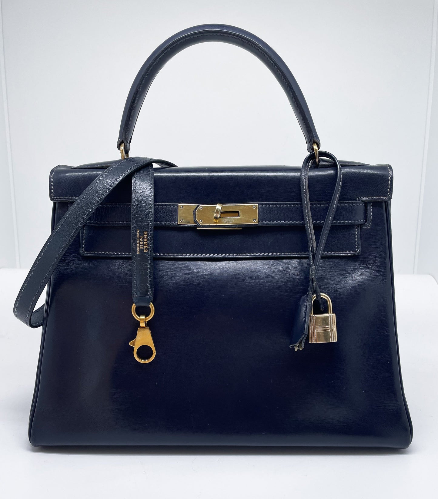 Sac à main Hermès Kelly 28 cm en Box Bleu - Soline