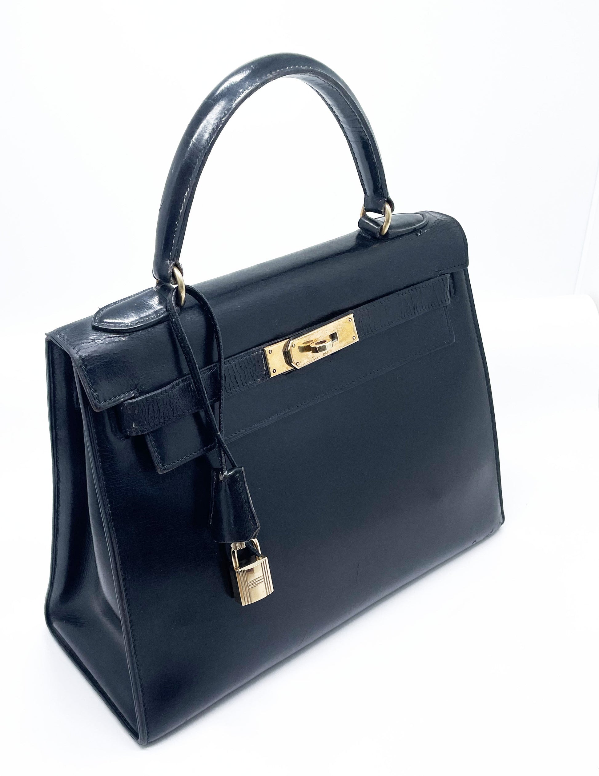 Sac à Main Hermès Kelly 28 en Cuir box noir sellier - Soline