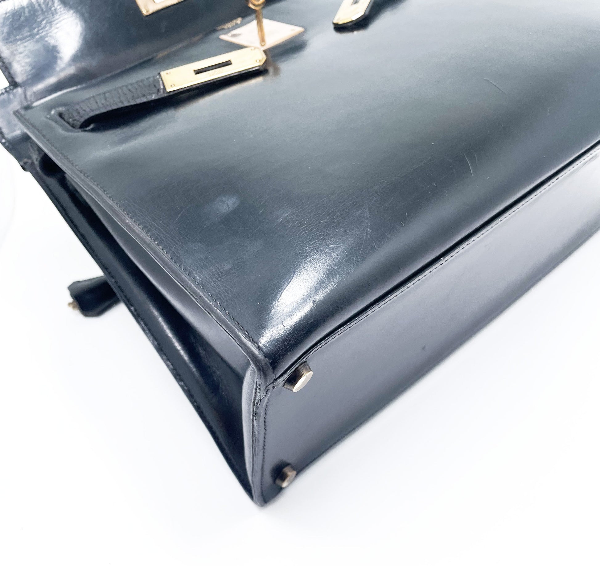 Sac à Main Hermès Kelly 28 en Cuir box noir sellier - Soline