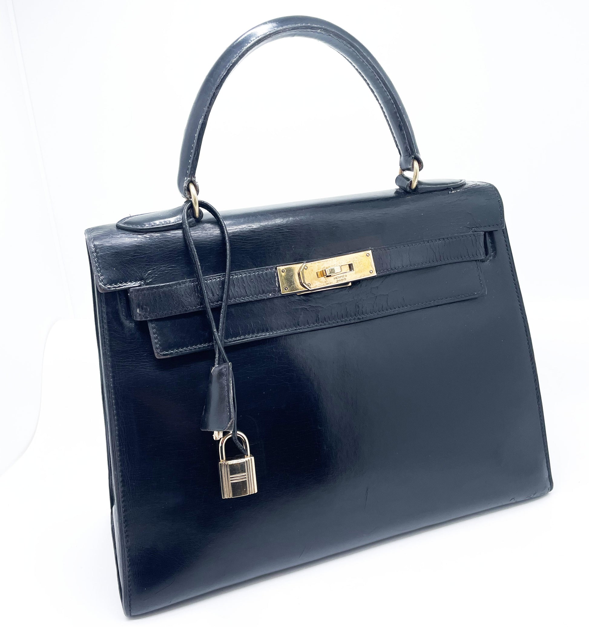 Sac à Main Hermès Kelly 28 en Cuir box noir sellier - Soline