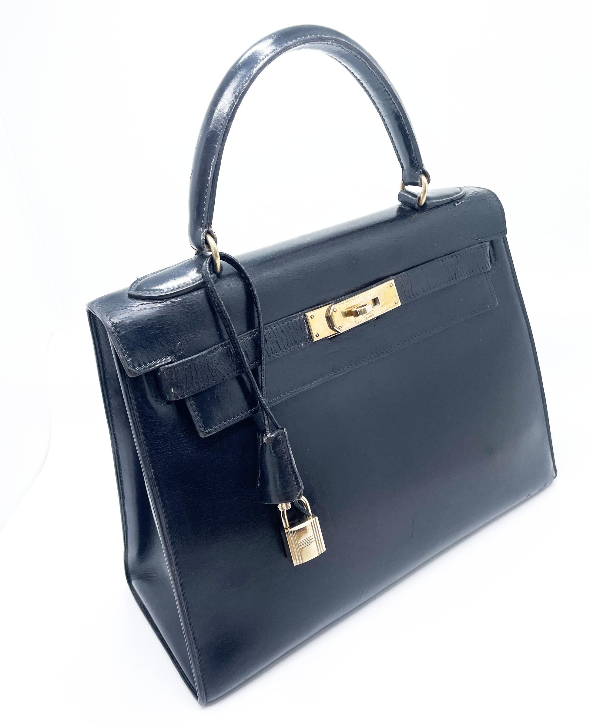 Sac à Main Hermès Kelly 28 en Cuir box noir sellier - Soline