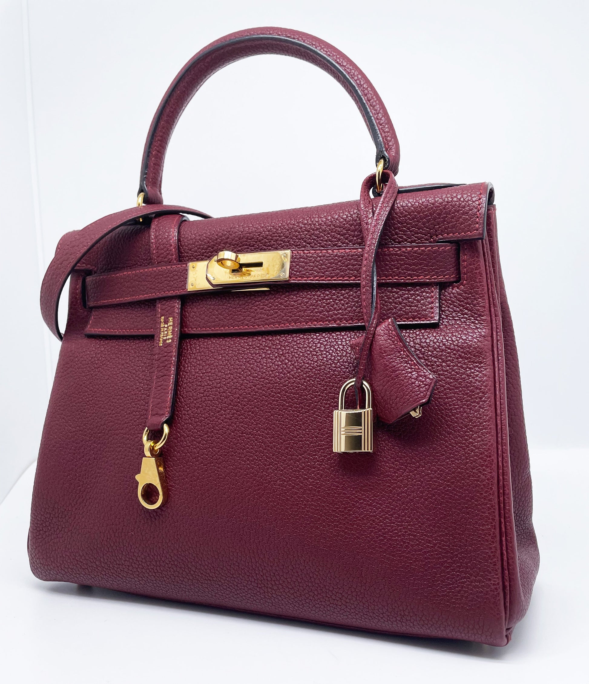 Sac à main Hermès Kelly retourné 28 en cuir Togo Bordeaux - Soline