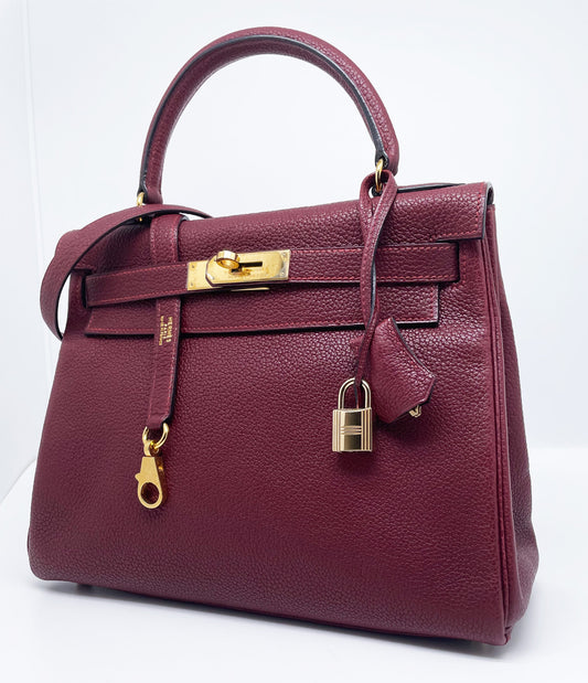 Sac à main Hermès Kelly retourné 28 en cuir Togo Bordeaux - Soline